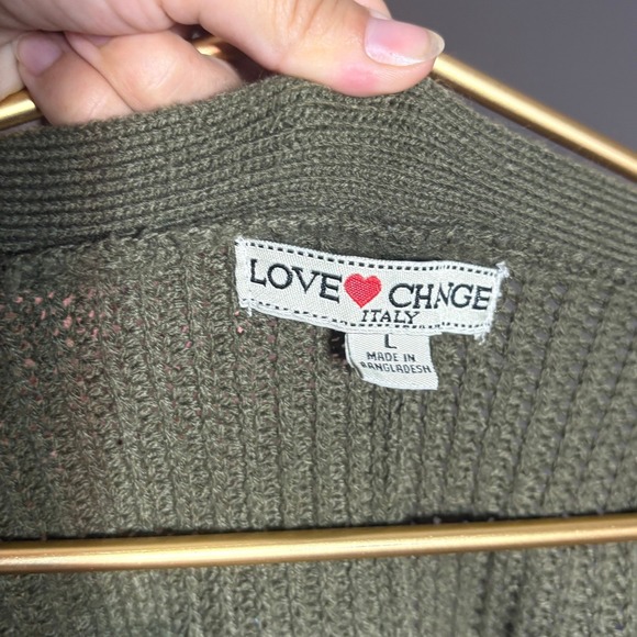 Love Change Olive Green Knit Open Cardigan Cozy Fall Layering Dolman Sleeve - Picture 2 of 8